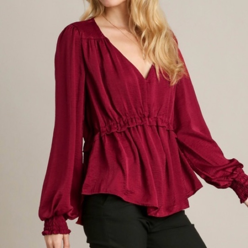 Gilli Burgundy Ruffle Blouse - Picture 3 of 9